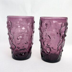 Bryce El Rancho Amethyst Purple Vintage Glass Tumblers 4 5/8” Tumblers Pair